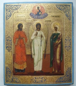 Столбы на золоте. Лаврентий, Ангел Хранитель и Мария.