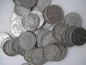 Мелочь Николая II серебро, 10 коп,15 коп,20 коп= 160 шт.