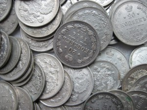 Мелочь Николая II серебро, 10 коп,15 коп,20 коп= 160 шт.