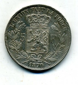 Бельгия 5 франков.1870