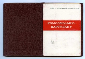Почетная грамота Комсомольцу Партизану