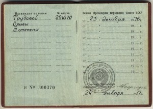 Трудовая СЛАВА 2 и 3 степень на доках на одного.