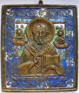 Николай Чудотворец в эмалях, четырехцветка.