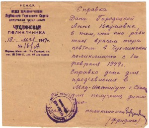 Справки на Городецкую Анну Наумовну