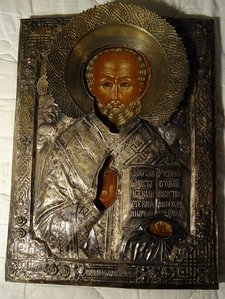 Икона Николай Чудотворец большой в окладе - подписной
