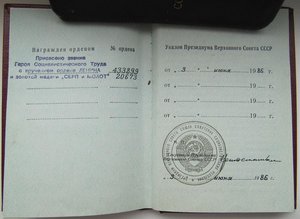 Герой Социалистического Труда №20673 с ОК и МГ