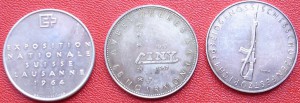 Серебряные жетоны Швейцарии ,пятифранковая стопа 3 шт