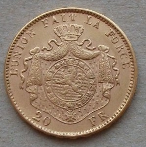 Бельгия 20 FR.  1876г.  -ЗОЛОТО-