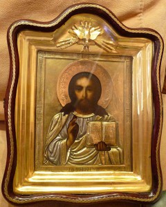 Икона Вседержитель, серебро 84пр., наклад.одежды