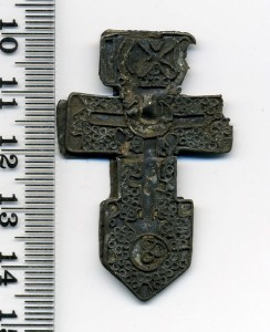 Крест мощевик, XIV-XVI серебро, скань