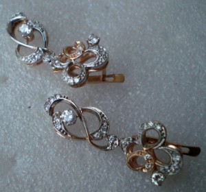 Серьги,золото 14 к.,бриллианты.