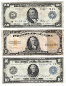 $50 1914, $10 1914, $10 1922 Gold