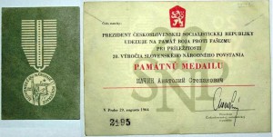 Чехословакия,медаль-20 лет словенского восстания,1964 г.