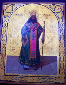 Икона "Св.Феодосий Черниговский" на золоте.