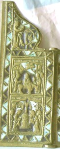 Складень  тройной с эмалью, богоматерь Тихвинская.