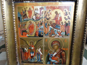 четырехчастная икона на золоте. ветка.