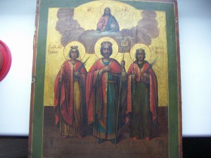 Великолепная именная икона Царь Константин.Ирина и Мария 19в