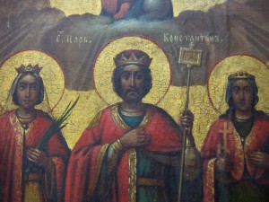 Великолепная именная икона Царь Константин.Ирина и Мария 19в