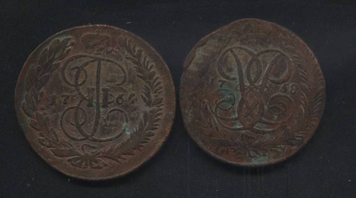 5 коп 1764(мм,перечекан) ,1758