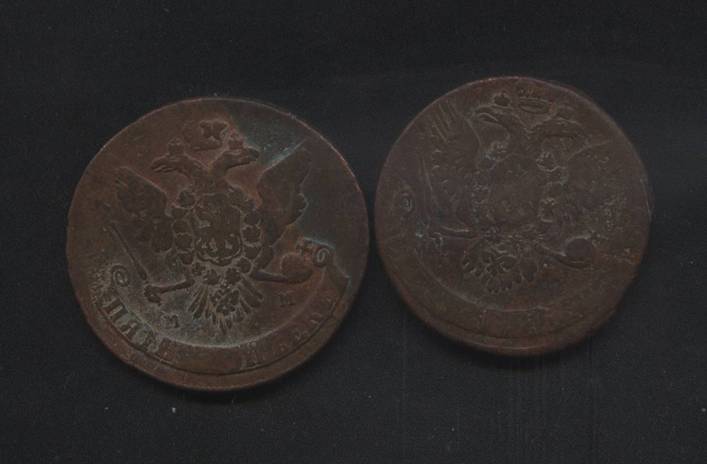 5 коп 1764(мм,перечекан) ,1758