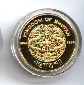 Золотая монета 5 sertrums BHUTAN 1994 - 7,7760 г. 583 проба