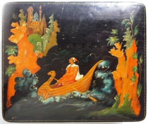 Шкатулка. Палех. 8 х 10 х 2,5см. М. Павилов. 1948 г.