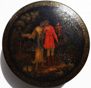 Шкатулка. Палех. 10 х 2,7 см. М. Сперанский. 1935 г.