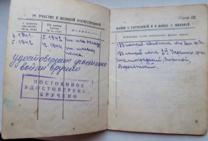 Документы кавалера Кр. Звезды за Испанию (воен. билет и ЗПГ)