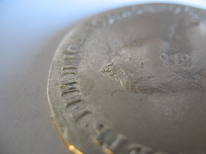 1 руб. 1742 г.Заделка отверстия.