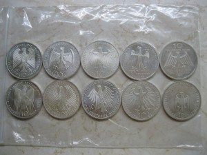 Монеты ФРГ 10 марок СЕРЕБРО-10шт
