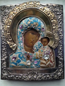 Казанская богоматерь. Ковчег. Оклад 84, 1868год Шитьё бисер.