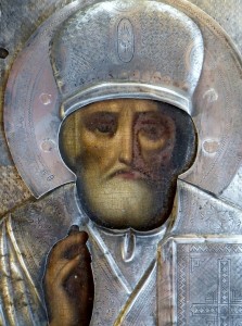 Икона Николай Чудотворец (зимний). Аналой, серебро 84 пр.