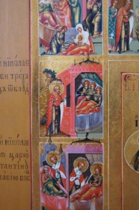 Икона Николая Чудотворца в житии. Аналой. Люкс. Палех.