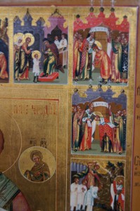 Икона Николая Чудотворца в житии. Аналой. Люкс. Палех.