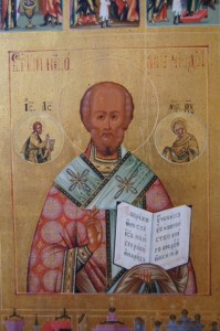Житийная аналойная палехская икона св. Николая в люксе.