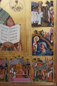 Житийная аналойная палехская икона св. Николая в люксе.
