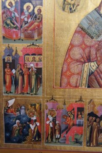 Житийная аналойная палехская икона св. Николая в люксе.
