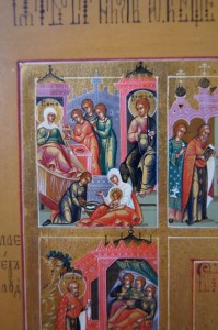 Житийная аналойная палехская икона св. Николая в люксе.