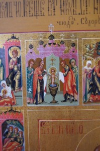 Житийная аналойная палехская икона св. Николая в люксе.