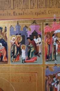Житийная аналойная палехская икона св. Николая в люксе.