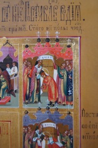 Житийная аналойная палехская икона св. Николая в люксе.