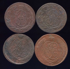 5 копеек 1763 - 1788 ММ, 4 шт.