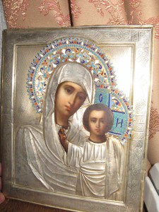 Казанская Икона Божией Матери , серебро , эмаль