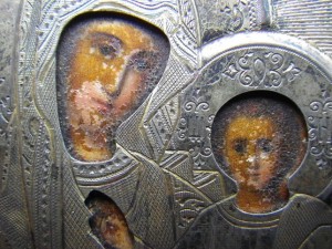 Икона Богородицы Казанская. Оклад серебро 84 пр. Мастер Н.Г.