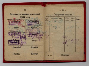 Удостоверение студентки Бакинского стройтехникума, фото 1932