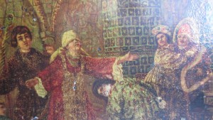 Шкатулка из папье-маше, с русским сюжетом.