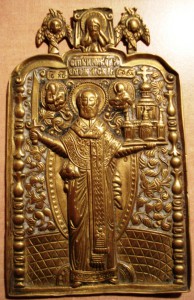 Пластика, икона "Св. Николай Можайский", 2 эмали, 18 век.