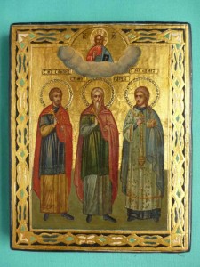 икона " ТРОЕ СВЯТЫХ",  сусалка...