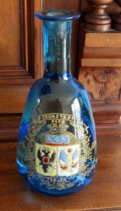 Графин голубое стекло,эмаль. Франко русский союз 1891 - 1893