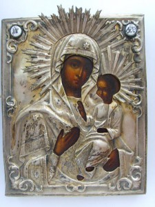 ИКОНА "БОЖИЯ МАТЕРЬ", серебро, 1857г.